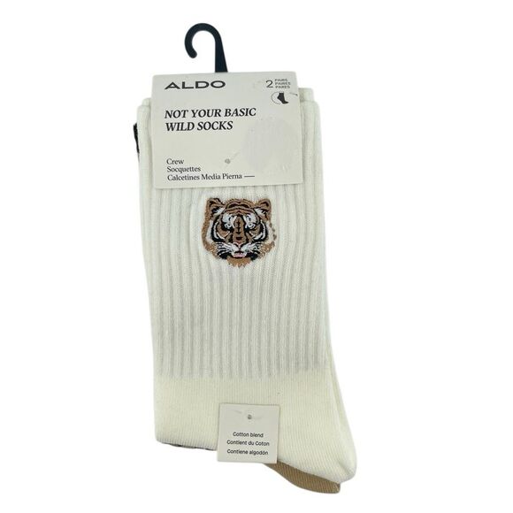ALDO “Not Your Basic Wild” Leopard & Tiger Crew Socks 2-Pair NWT, Animal Print - Picture 3 of 11